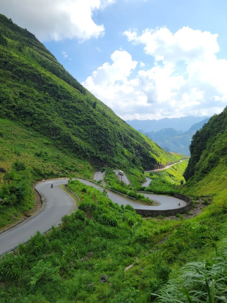 Serpentine mountain road on the Ha Giang Loop in northern Vietnam