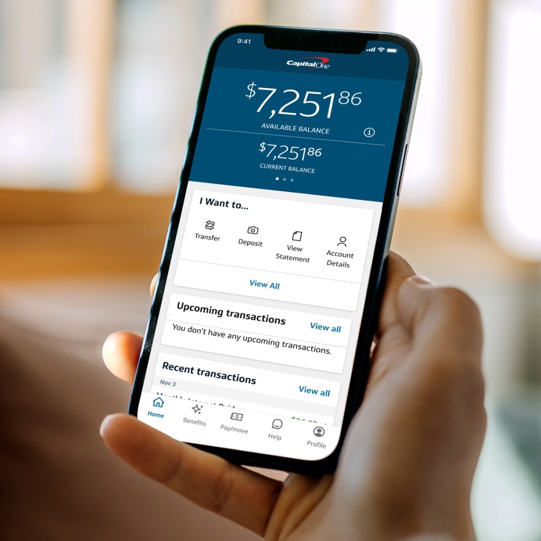 Capital One app showing a 360 Performance Savings balance