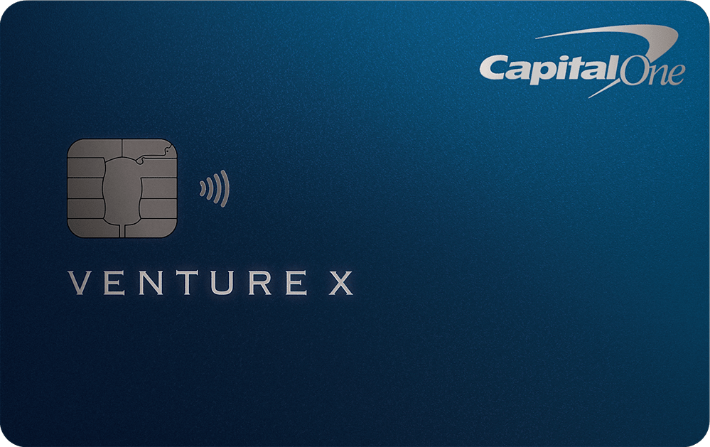 Capital One Venture X credit card in dark navy with silver lettering